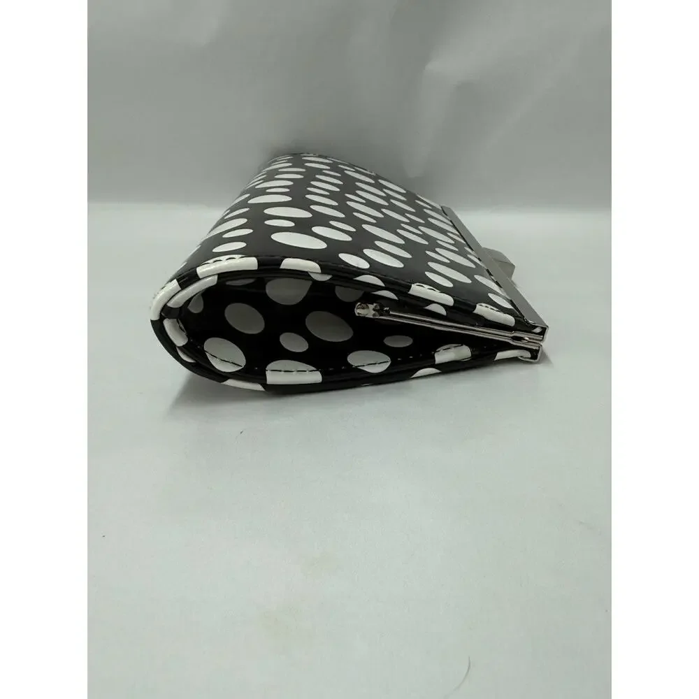 Neiman Marcus Black White Polka Dot Clutch Purse Silver Chain Shoulder Bag